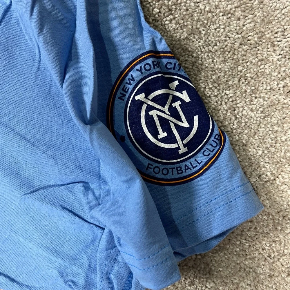 Adidas Mens L Blue NYCFC Short Sleeve The‎ Bronx NY Soccer Performance Tee NWT